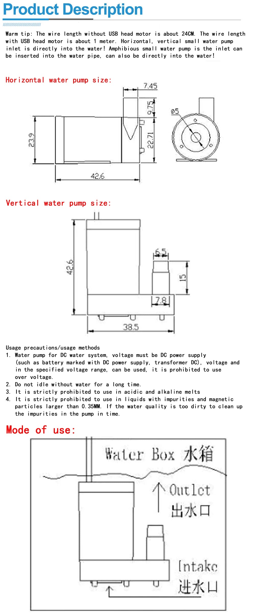 DC 3V–6V Mini Submersible Water Pump Horizontal and Vertical Small Fountain Pump