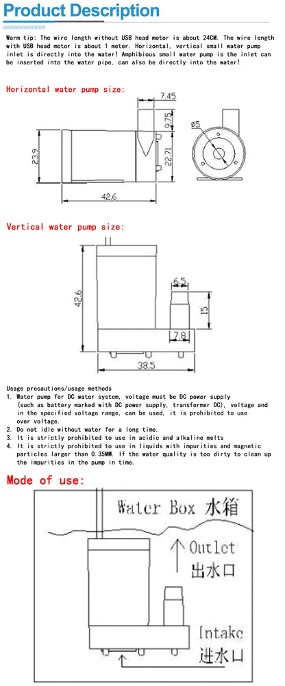 DC 3V–6V Mini Submersible Water Pump Horizontal and Vertical Small Fountain Pump