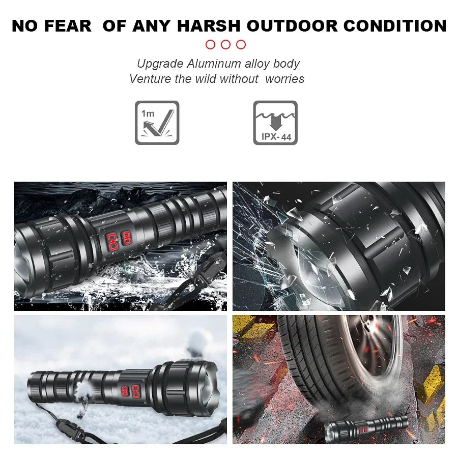 Powerful 9000LM Led Flashlight USB Rechargeable Zoom Tactical Torch Ultra Bright Outdoor Camping Fishing Hunting Emergency Lamp