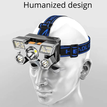 5/11 LED Headlamp Strong Light Head Torch USB Rechargeable Headlight Built-in 18650 Battery Outdoor Fishing Camping Lantern