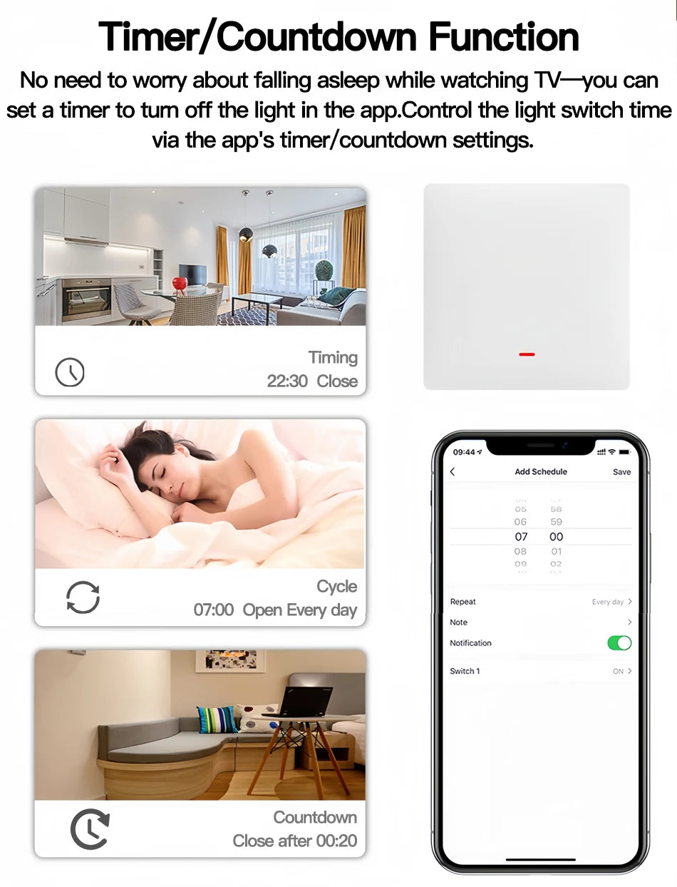 Tuya ZigBee Smart Light Switch No Neutral Wire 1/2/3 Gang Wall Touch Switch Works with Alexa Google Home