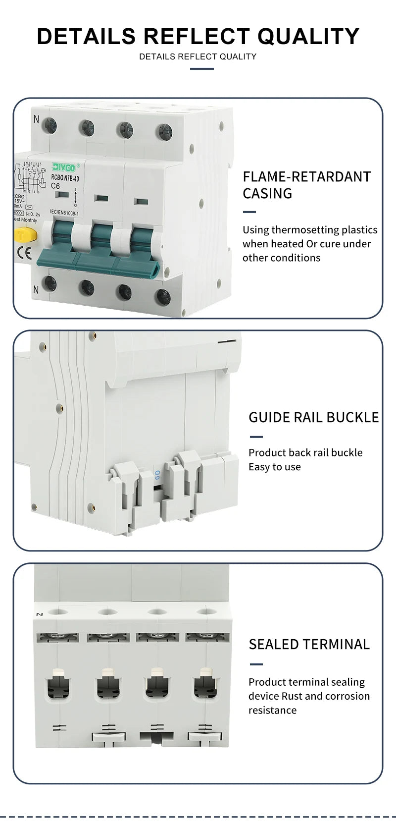 RCBO 3P+N Electro-Magnetic Residual Current Circuit Breaker with Overcurrent Leakage Protection 240V 4P