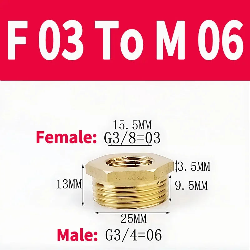 Brass BSP Reducing Hexagon Bushing Adapter Fitting Male to Female Connector for Fuel Water Gas Oil 1/8" 1/4" 3/8" 1/2" 3/4" 1"
