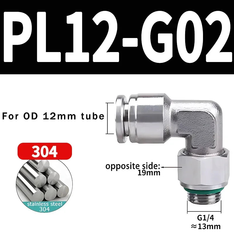 PL-G 304 Stainless Steel Pneumatic Elbow Fitting 1/8 1/4 3/8 1/2 External G Thread Quick Coupling Joint