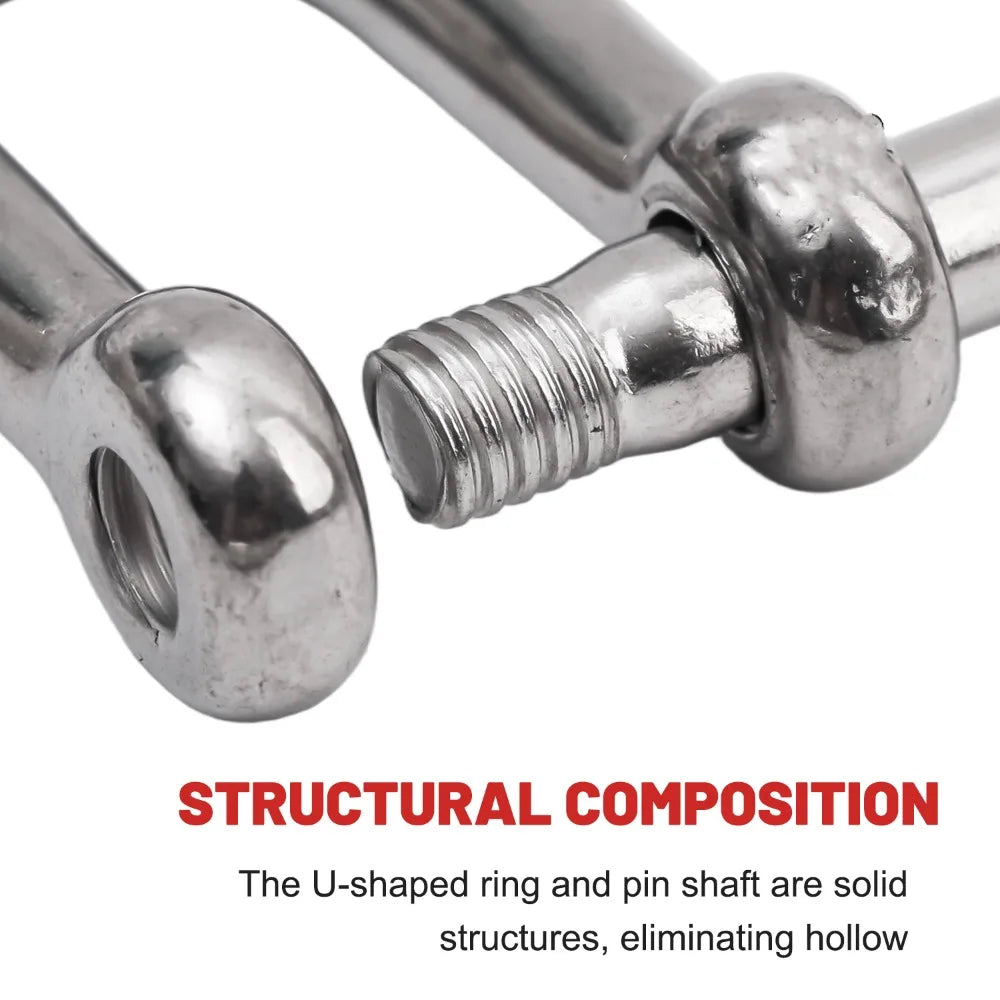 Stainless Steel D Link Shackle Ring Hooks Lifting Shackle Lock Wire Rope Clips D-Type Rigging Shackle Hooks Boat Hardware Tools