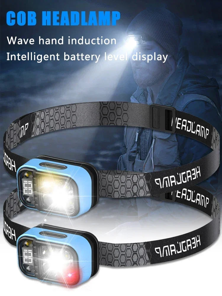 Multi-light Source Headlamp Red Light Portable LED Head Lamps Rechargeable Headlight Built-in Battery Display Waterproof Lamp