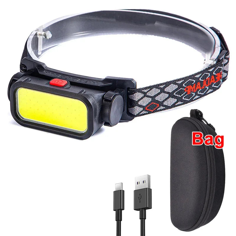 Rechargeable COB LED Headlamp 3 Modes Waterproof Head Torch