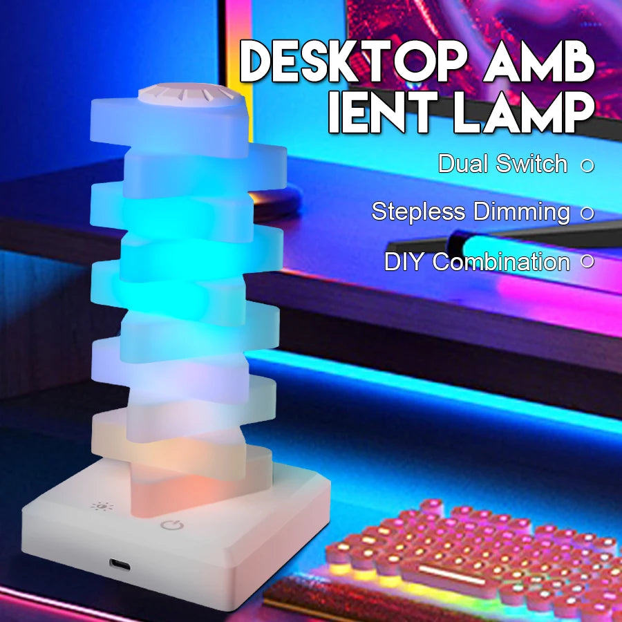 RGB 16 Color Charging Night Light Dazzling Bedroom Bedside Atmosphere Light Decor LED Light DIY Assembly Creative Gift Desk Lamp
