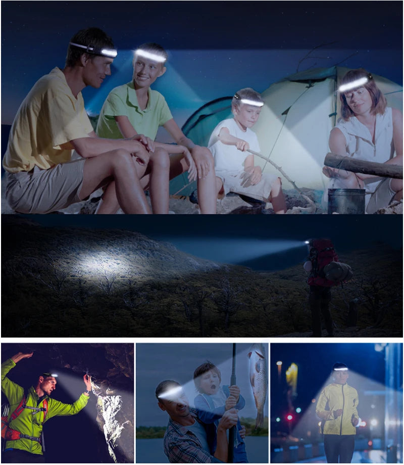 Powerful Portable COB Headlamp USB Rechargeable Red and White Light Work Light Outdoor Camping Fishing Night Running Headlight