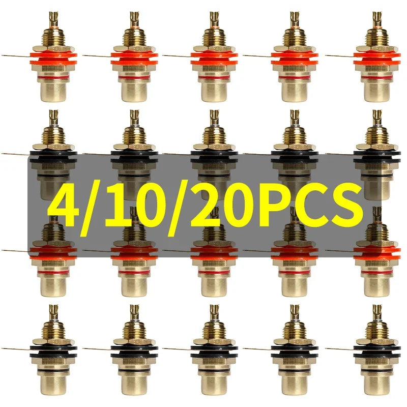 RCA Plug and Jack Set Brass Gold Plated Audio Connectors for Preamp DIY Projects Home Theater Sound Systems