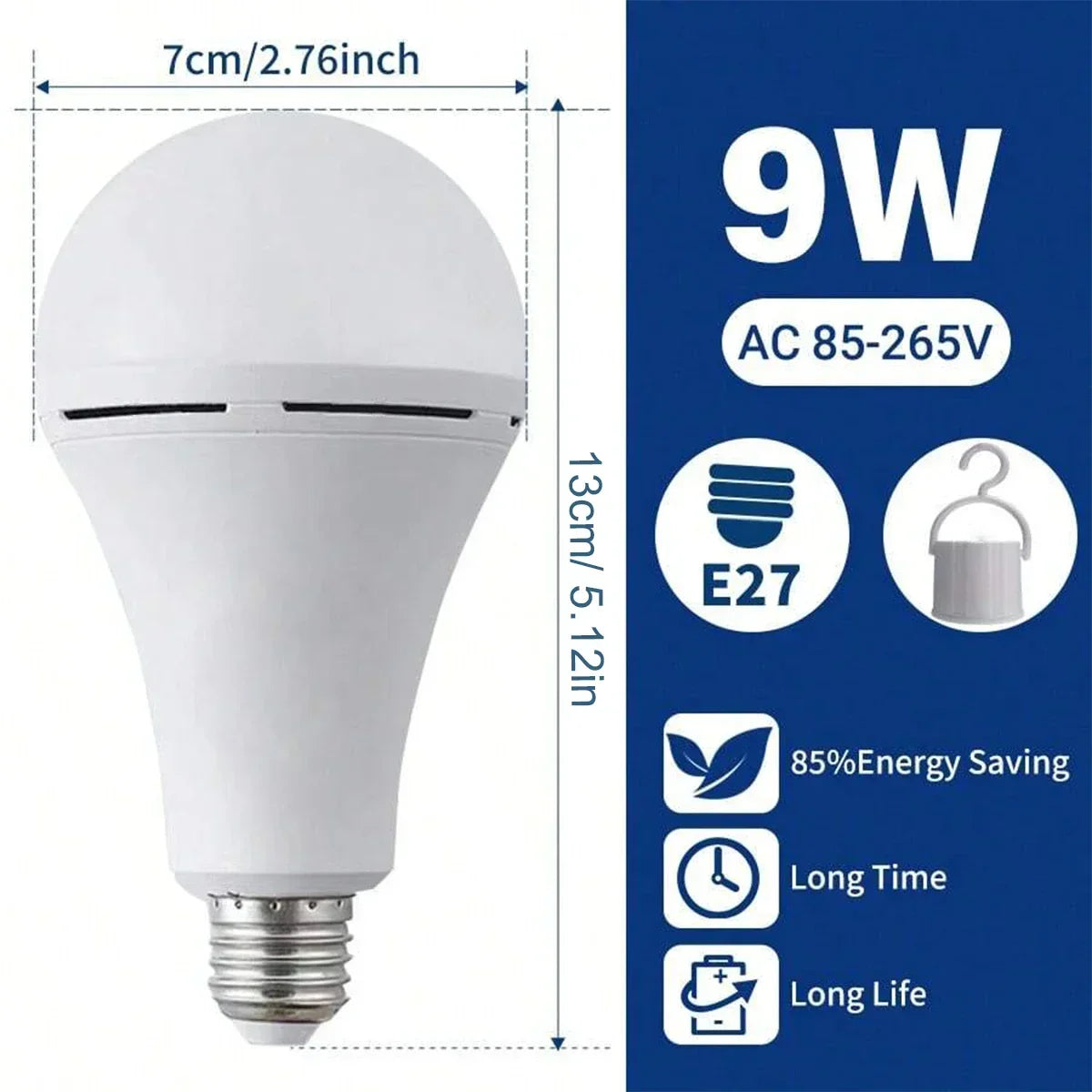 Portable E27 LED Bulb Lamps 9W 15W Rechargeable High Brightness LED Bulb Lights for Indoor Outdoor Camping Emergency Lighting