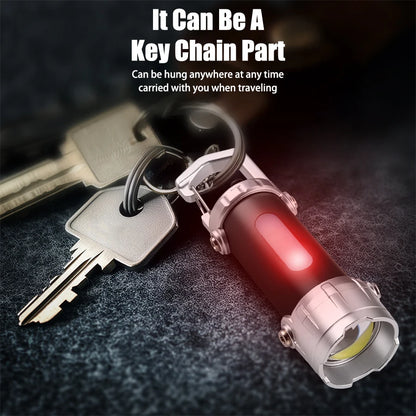 New COB Keychain Work Light Rechargeable LED Flashlight Portable Hiking Light with Hook Waterproof Keyring Camping Pocket Lamp