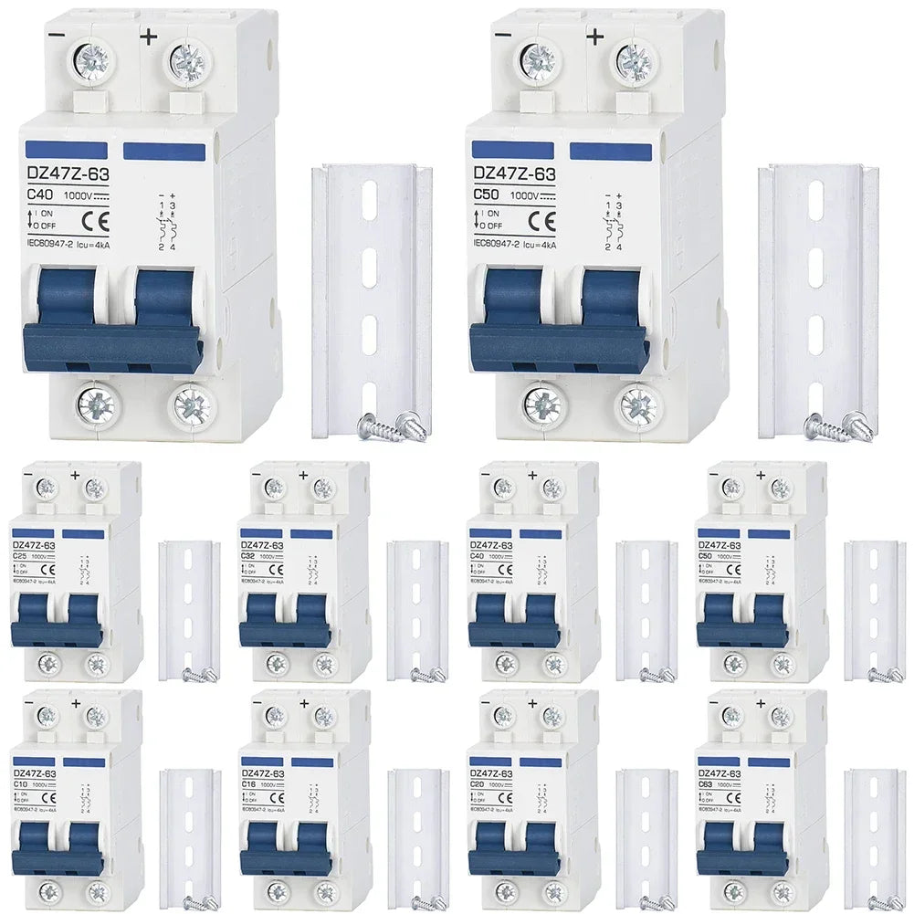 DC Miniature Circuit Breaker 2 Pole 1000V 32 Amp Isolator DC Disconnect Switch Thermomagnetic 10 A-63A 1.42 X 2.95 X 3.15 Inches