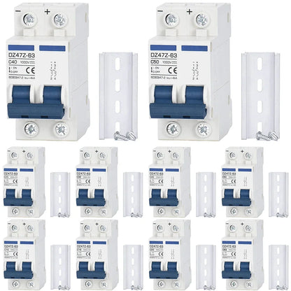 DC Miniature Circuit Breaker 2 Pole 1000V 32 Amp Isolator DC Disconnect Switch Thermomagnetic 10 A-63A 1.42 X 2.95 X 3.15 Inches