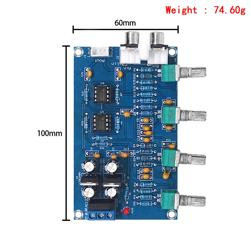 XH-M164 NE5532 4-Channel Stereo Preamp Tone Board – Adjustable High, Mid, Low Frequencies