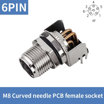 M8 Straight Curved Pin Aviation Plug Sensor PCB Bonding Plate Male Female Socket Waterproof Connector 3/4/5/6/8P