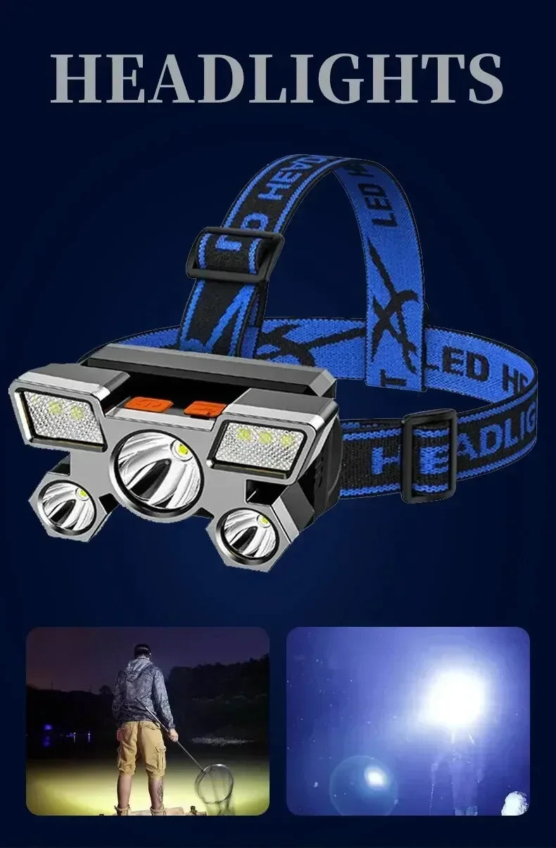 5 LED High Power Headlamp Portable Rechargeable HeadLight Built-in Battery Flashlight Outdoor Working Light for Fishing Camping