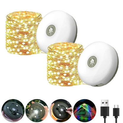 Camping String Lights Rechargeable LED Flashlight Hook lamp 4 in 1 Design 10m RGB Atmosphere Light Outdoor Waterproof Tent Light