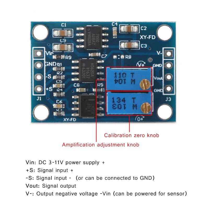 AD620 Microvolt Voltage Amplifier Instrumentation Module 3-12V DC