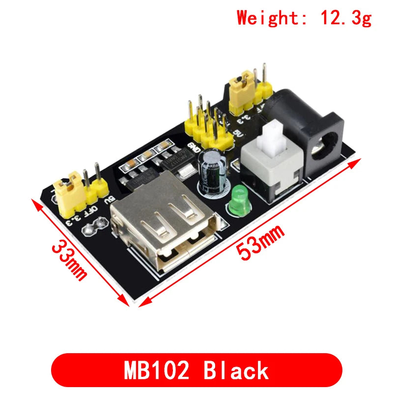 3.3V/5V MB102 Breadboard Power Module with 400-Point Solderless Prototype Breadboard and Flexible Jumper Wires Kit