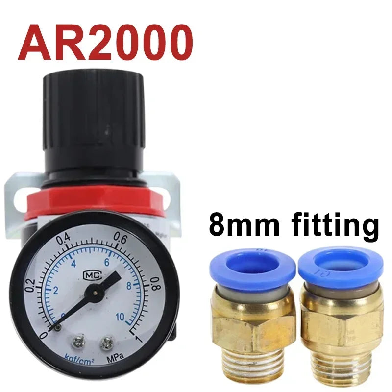 AR2000 Pneumatic Air Compressor Pressure Regulator Reduction Valve 1/4'' Thread BSP with 2MM 4MM 6MM 8MM 10MM Fittings