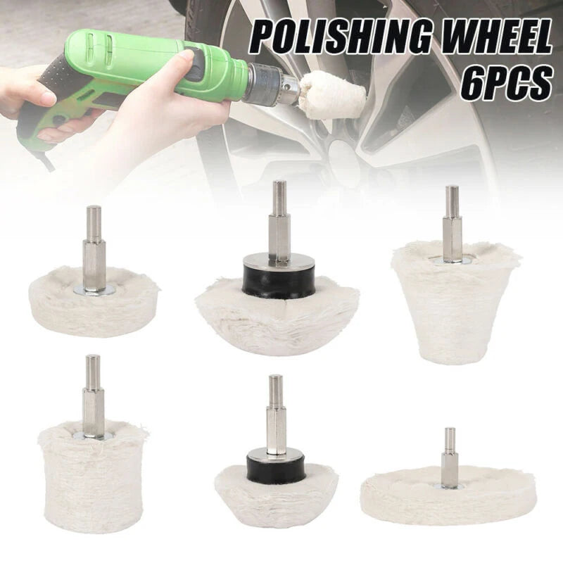 6PCS Stainless Steel Polishing Wheel Set | Cloth + Steel Polisher for Metal, Jewelry, Glass, Aluminum, Ceramic, Wood