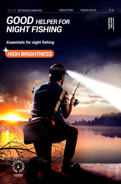 USB Rechargeable Sensor Headlamp LED Head Torch Built-in Battery Head Flashlight for Outdoor Camping Fishing Headlight Lantern