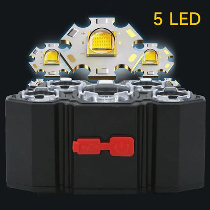 5 LED Rechargeable Headlamp with 18650 Battery Strong Light Headlight