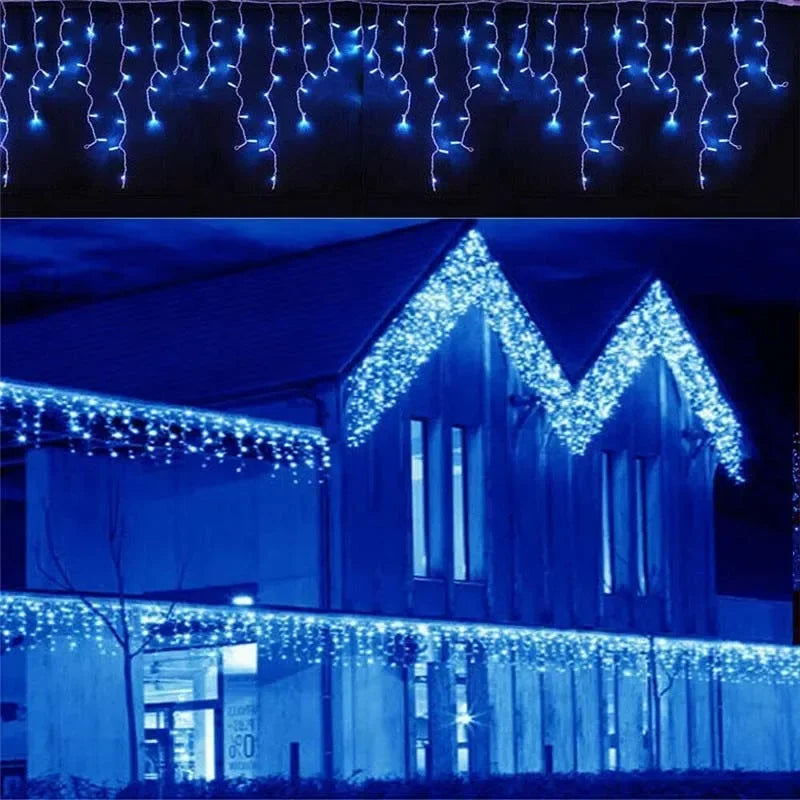 Christmas Icicle Light Decorations Outdoor Garden Street Droop LED Lamp Curtain String Fairy Garland for Eaves