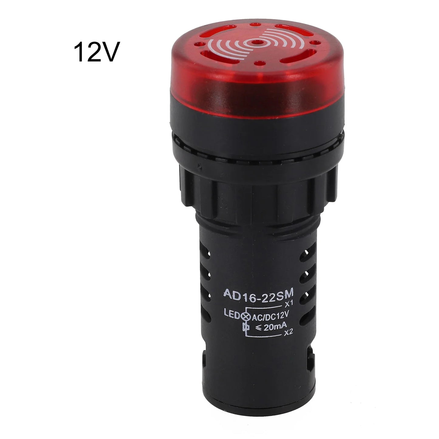22mm Sound & Light Alarm — AD16-22SM Red LED Buzzer, AC/DC 12V/24V/220V