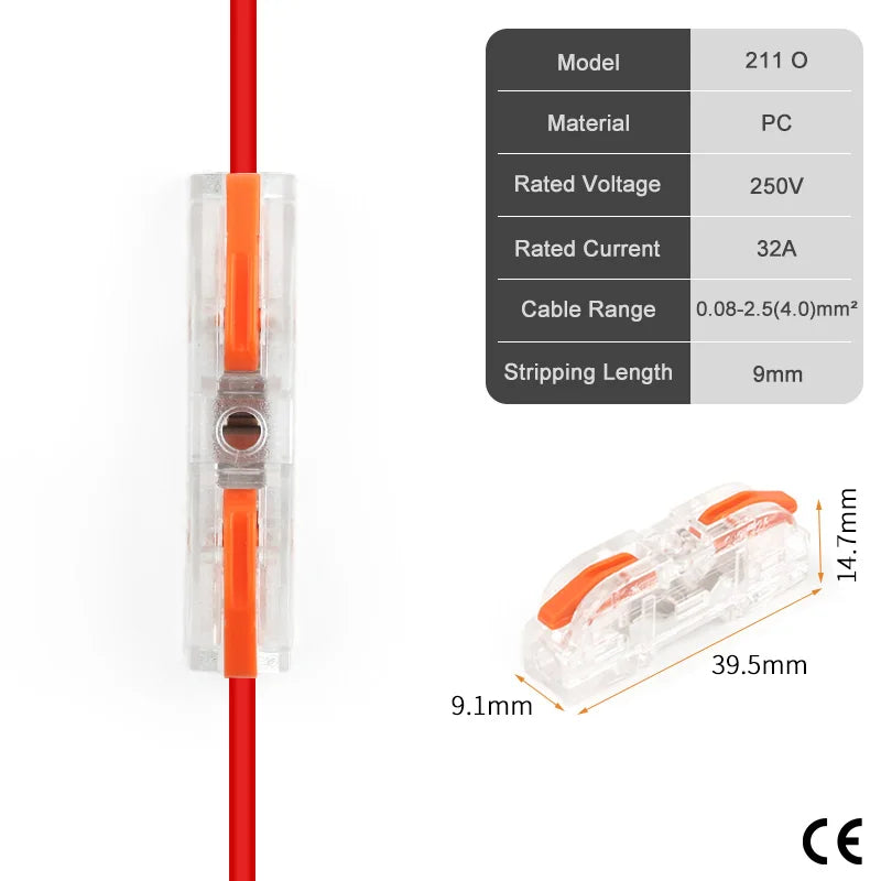 50PCS Lever Wire Connectors 1 to 1 Inline Push-in Splice Insulated Terminal Universal Compact Electrical Connector AWG 28-12