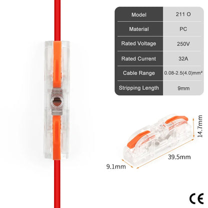 50PCS Lever Wire Connectors 1 to 1 Inline Push-in Splice Insulated Terminal Universal Compact Electrical Connector AWG 28-12