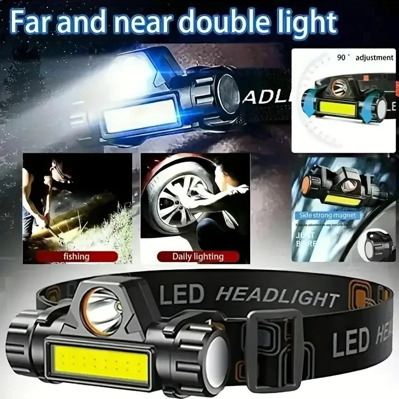 Rechargeable LED Headlamp XPE COB Work Light with Tail Magnet