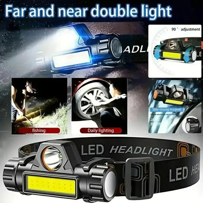 Rechargeable LED Headlamp XPE COB Work Light with Tail Magnet