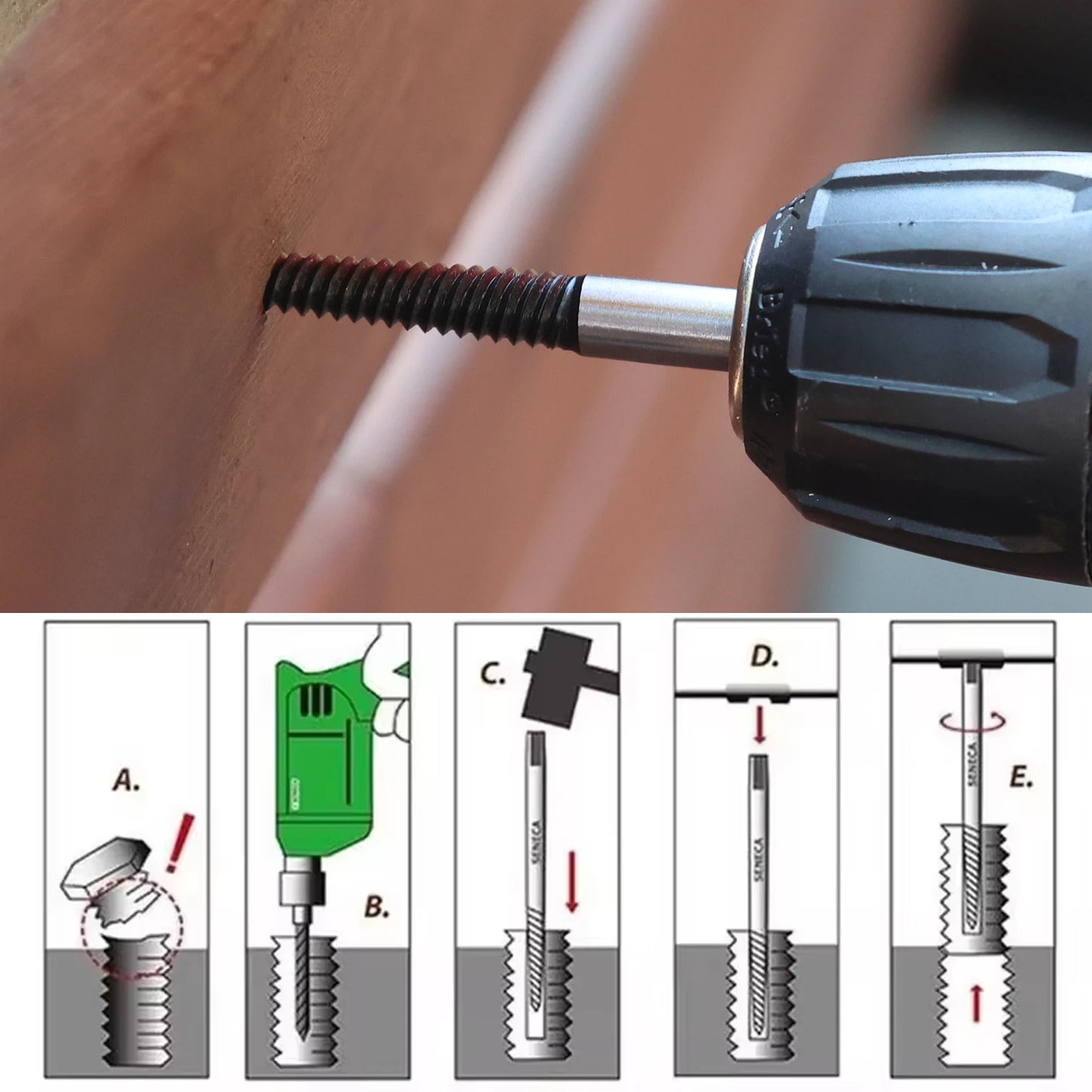 Screw Extractor Set 5/6/11PCS High Carbon Steel Damaged Screw Remover Broken Bolt Extractor Kit