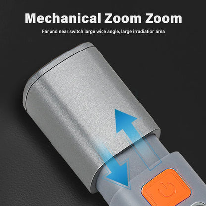 Portable Strong Light LED Zoom Flashlamp Built-in Battery USB Rechargeable with Hook Camping Hanging Lamp COB Side Lamp