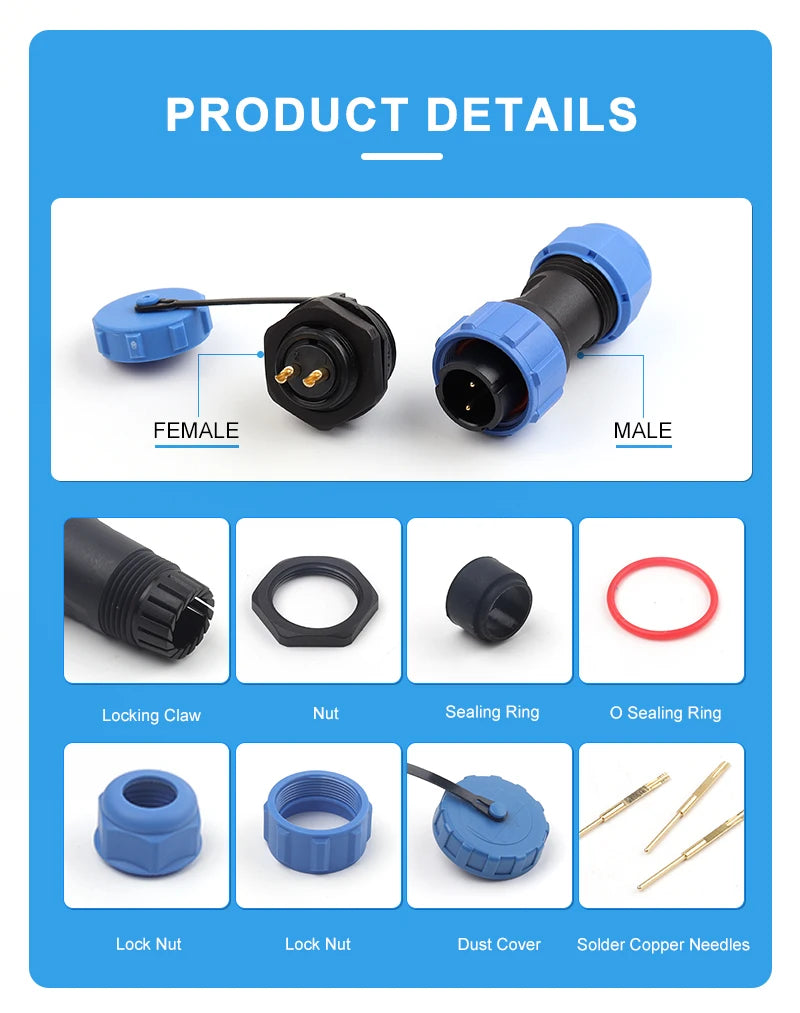 SP21 Nut Flange Docking Waterproof Aviation Connectors 2/3/4/5/7/9/12 Pins Panel Mount Cable Wire IP68 Male Female Plug Socket