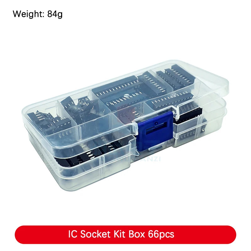 Electronic Component Kit Box with LEDs, Transistors, IC Sockets, Switches, and Jumper Wires
