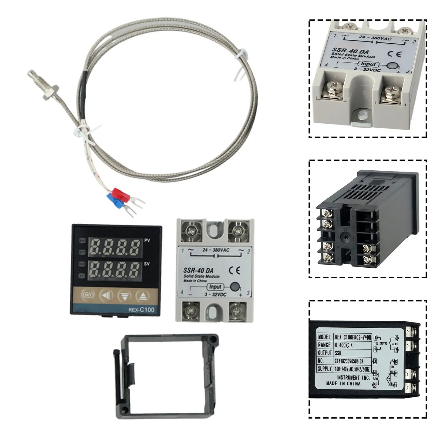 Comprehensive PID Controller Kit REX C100 For SSR 40DA and K Thermocouple for Effective Temperature Management
