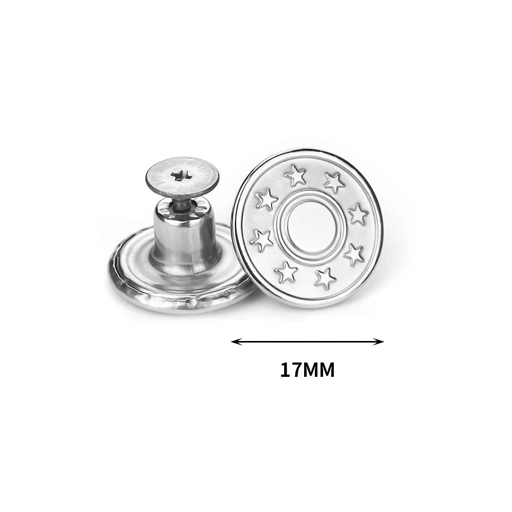 Jeans Buttons Replacement Kit — 17mm No-Sew Nailless Removable Metal Button Repair Set 10pcs