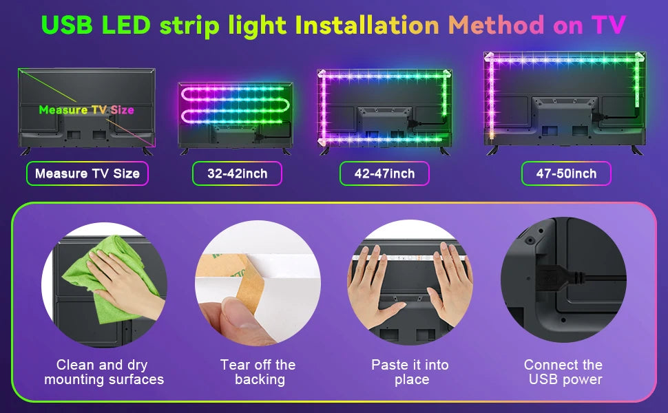 USB LED Strip Light RGB 2835 SMD Flexible Tape with Remote 1-5M Backlight
