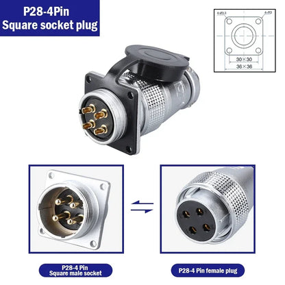 P28 Aviation Connector Square Flange Socket Male Female Circular Butt Joint 2/3/4/5/7/10/12/14/16/19/20/24 Pin P28K2Q PLS28