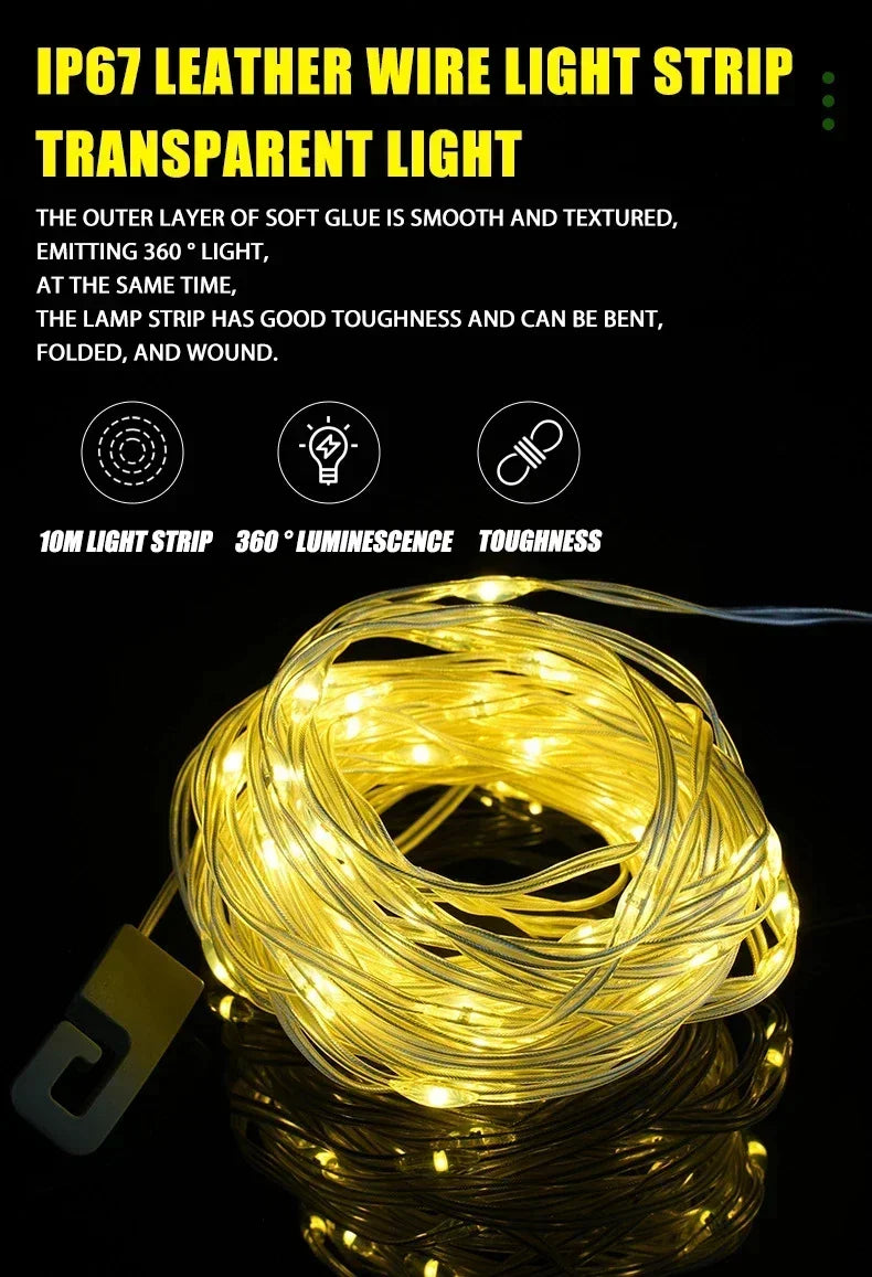 Camping String Lights Rechargeable LED Flashlight Hook lamp 4 in 1 Design 10m RGB Atmosphere Light Outdoor Waterproof Tent Light