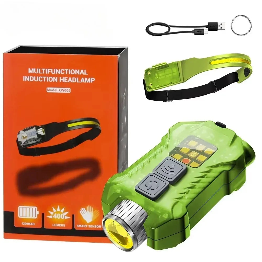 LED+COB Dual Light Source Induction Headlight Detachable 2-in-1 Flashlight 9-level Dimming Outdoor Multifunctional Fishing Torch