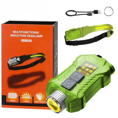 LED+COB Dual Light Source Induction Headlight Detachable 2-in-1 Flashlight 9-level Dimming Outdoor Multifunctional Fishing Torch
