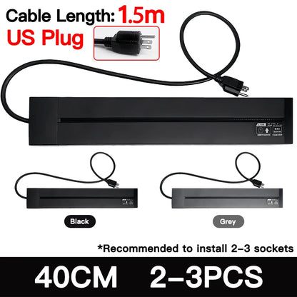 Wall-Mounted Power Track Outlet Rail Modular Sliding Socket Strip with USB-C US EU UK Adapters Grey Black for Office Home