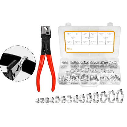 160 Pcs Single-Ear Hose Clamps Stainless Steel 304 For Hose Clamp Pliers Variety Pack 5.3-33.1 Mm Inner Diameter For Automotive