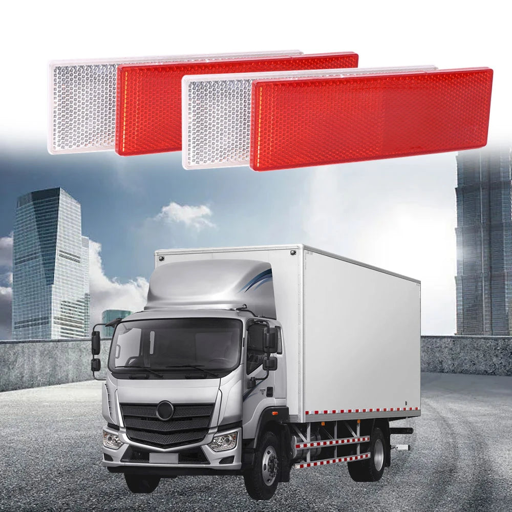 Truck Trailer Rectangle Reflective Tape Stickers – Auto Safety Night Warning Reflector (Red/White, 1/2/4pcs)