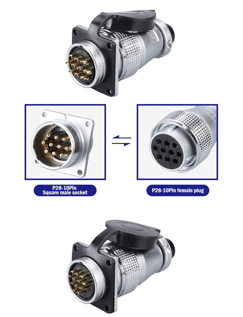 P28 Aviation Connector Square Flange Socket Male Female Circular Butt Joint 2/3/4/5/7/10/12/14/16/19/20/24 Pin P28K2Q PLS28