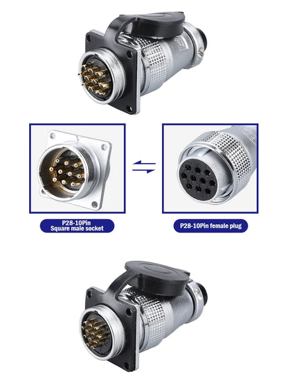 P28 Aviation Connector Square Flange Socket Male Female Circular Butt Joint 2/3/4/5/7/10/12/14/16/19/20/24 Pin P28K2Q PLS28